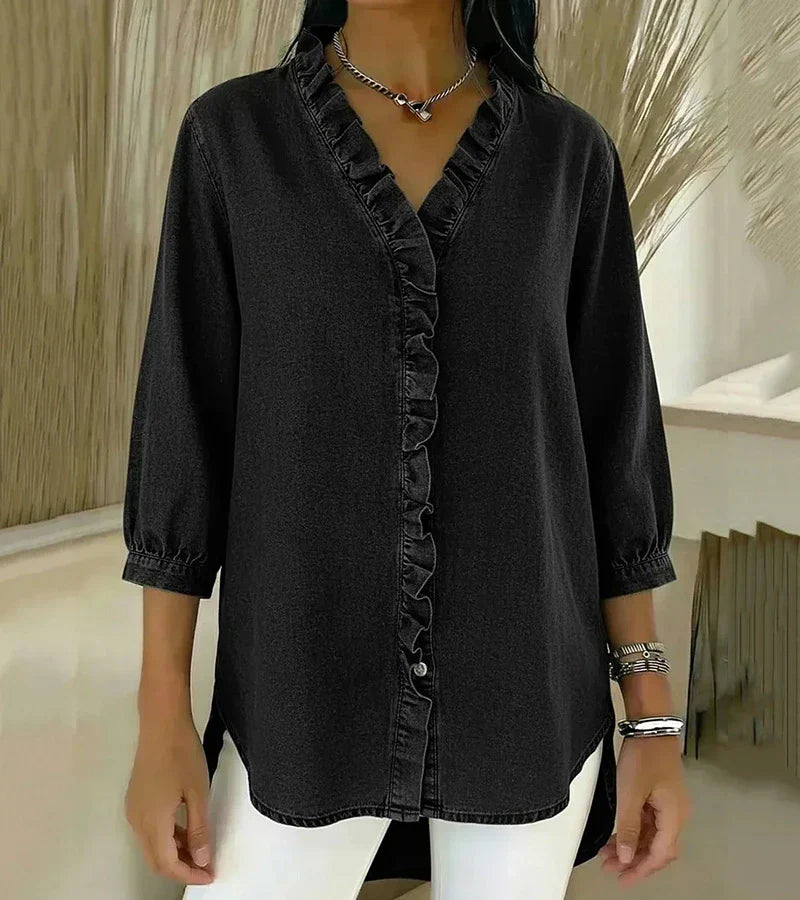 Women's Lightweight Cotton Blouse | Relaxed Fit Ruffled Summer Top 0