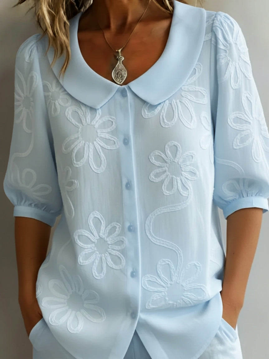 Women's Lightweight Floral Blouse | Flowing 3/4 Sleeve Summer Top 4