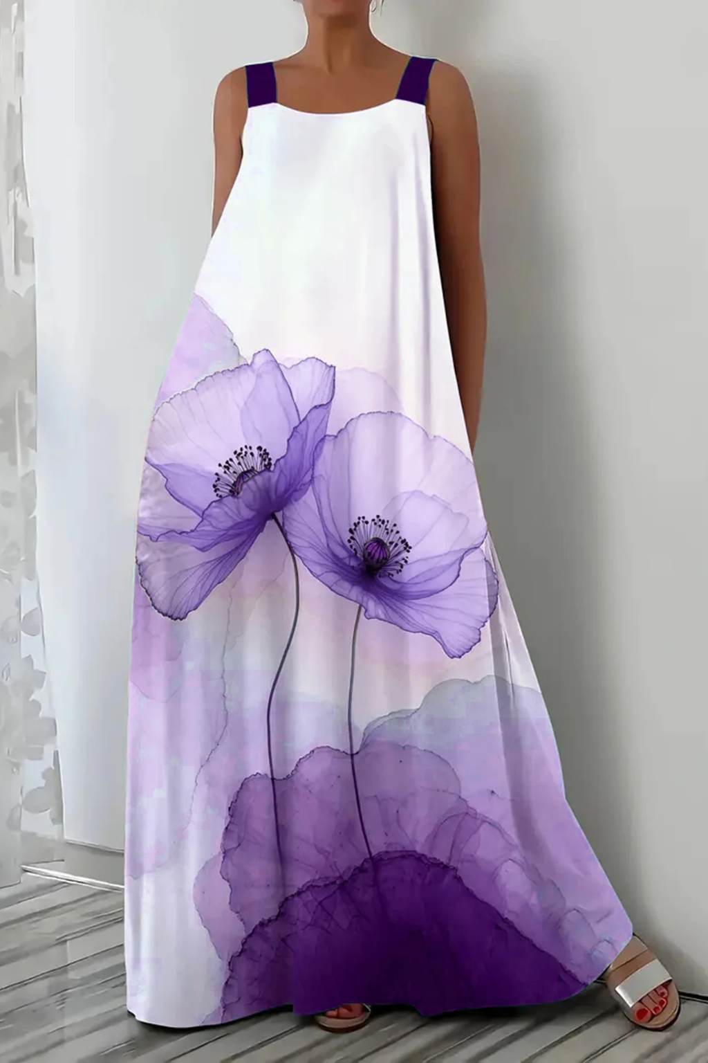 Women's Lightweight Floral Print Maxi Dress | Elegant Sleeveless Summer Gown 3