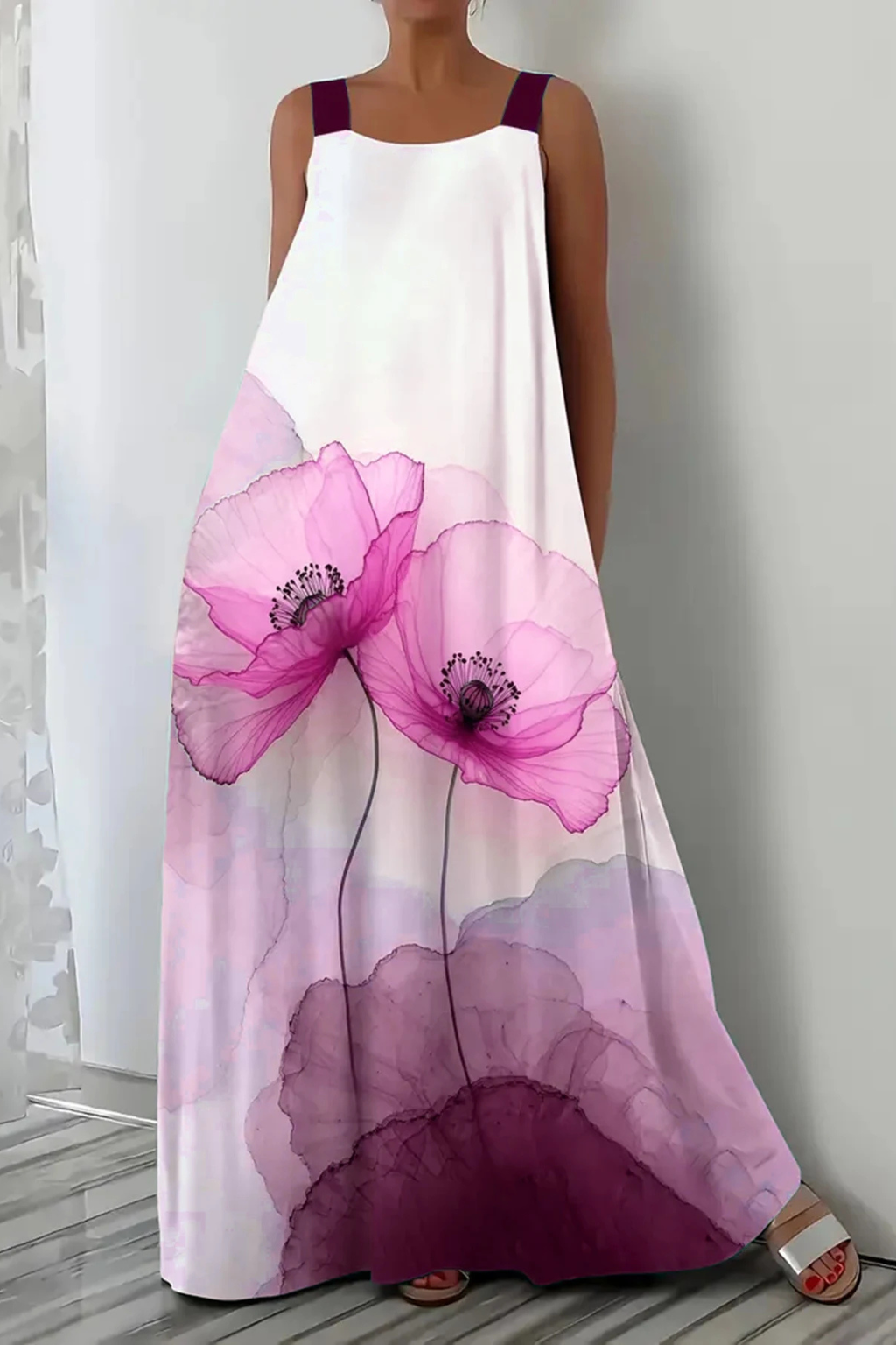 Women's Lightweight Floral Print Maxi Dress | Elegant Sleeveless Summer Gown 5