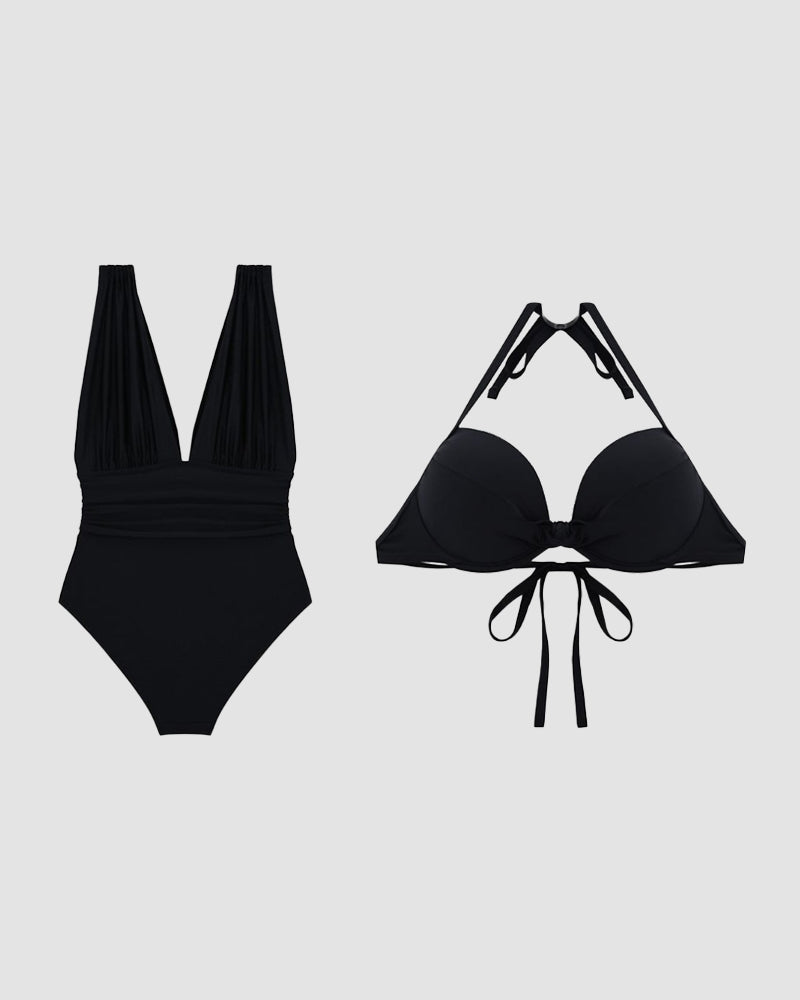 Womens Luxury Swimwear | Elegant One Piece Tummy Control Swimsuit with Deep V-Neck 5