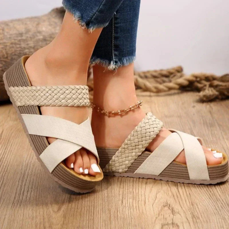 Womens Matte Synthetic Platform Sandals | Stylish Criss-Cross Open Toe Footwear 3