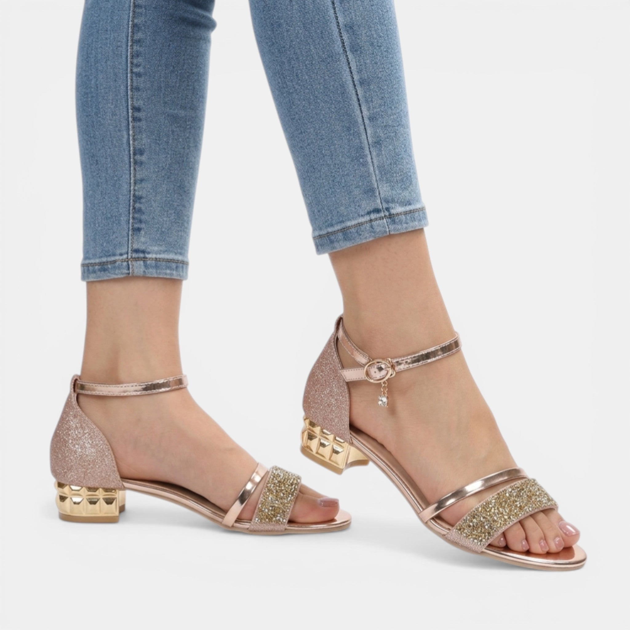 Women's PU Leather Open Toe Sandals | Stylish Ankle Strap Block Heels 1