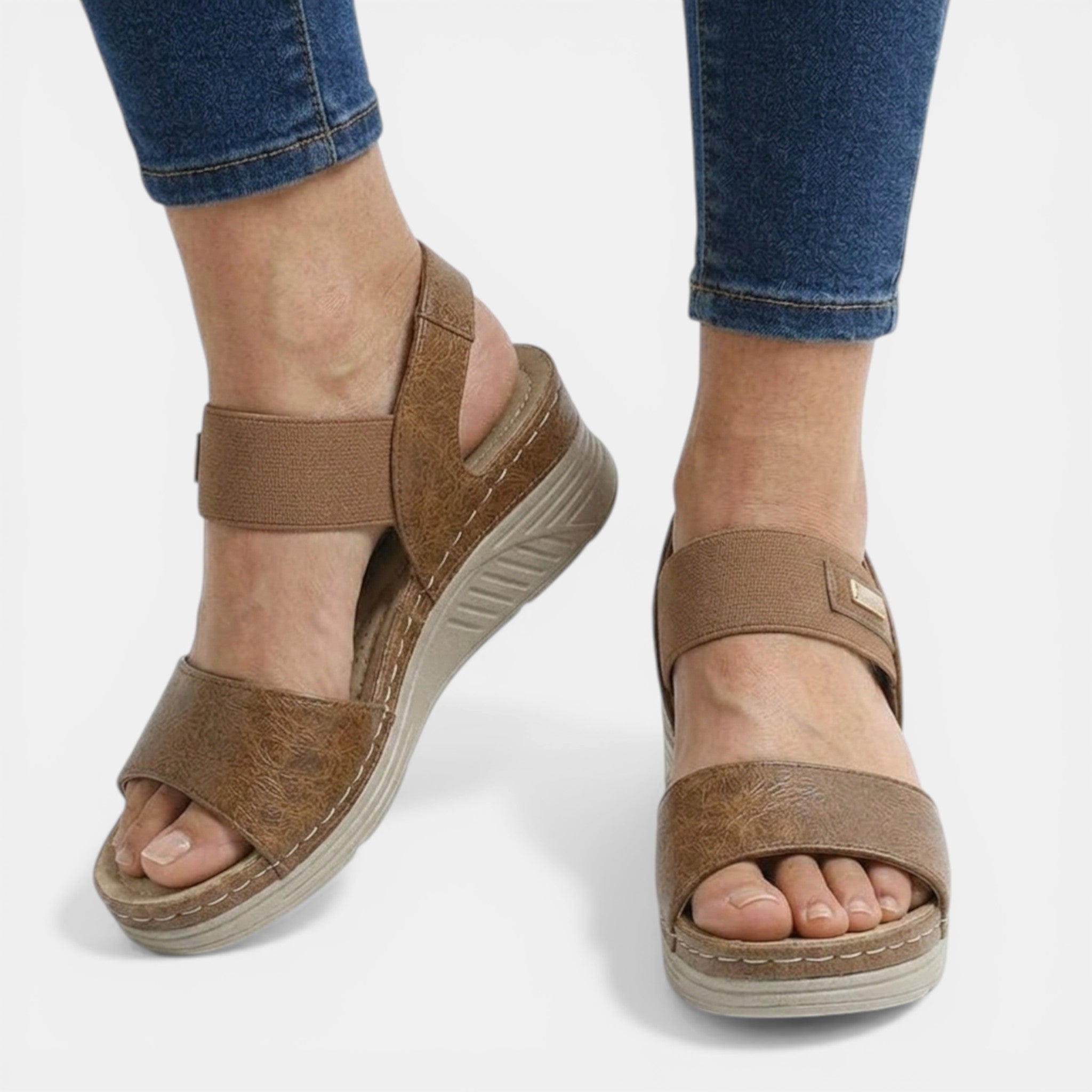 Womens PU Leather Open Toe Wedge Sandals | Stylish Comfortable Double Strap Design 4