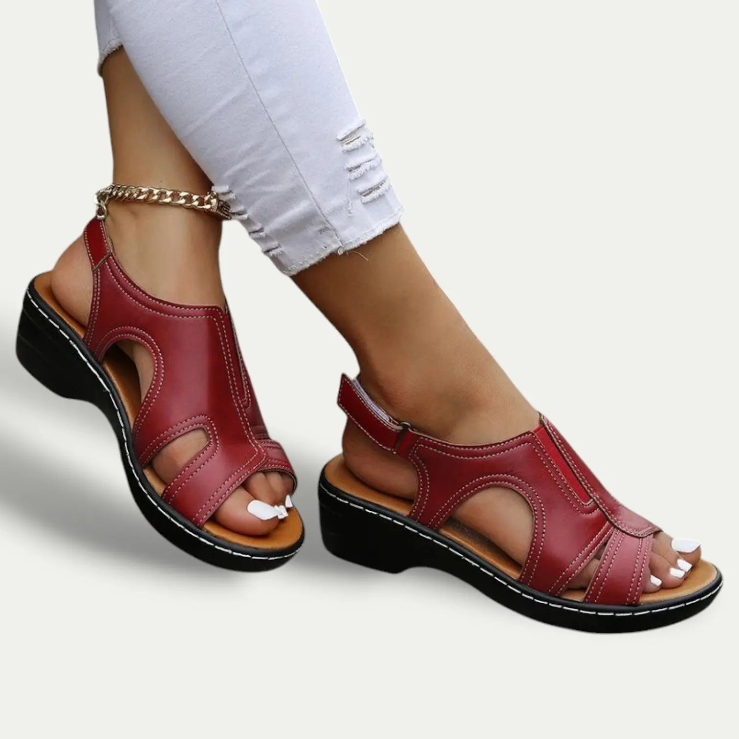 Womens PU Leather Sandals | Comfortable Cushioned Low-Heel Everyday Footwear 2