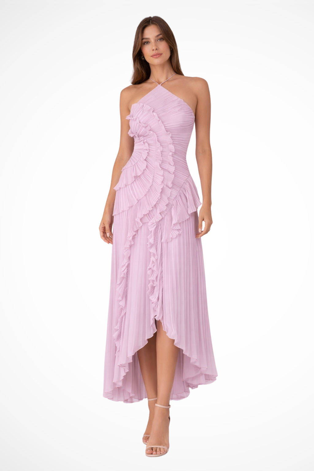 Women's Pleated Fabric Maxi Dress | Ruffled Halter Summer Gown 3