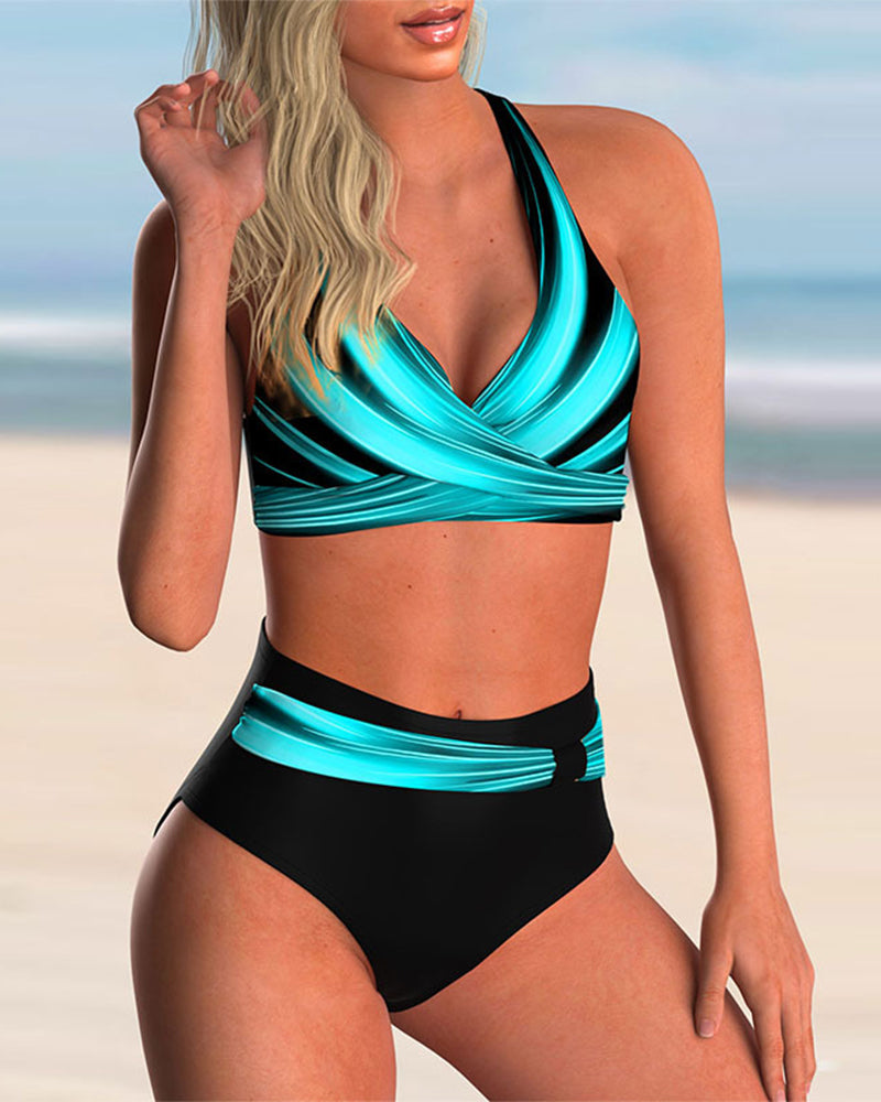 Women's Printed Bikini Set | Flattering Cross Neckline Elegant Swimwear 0