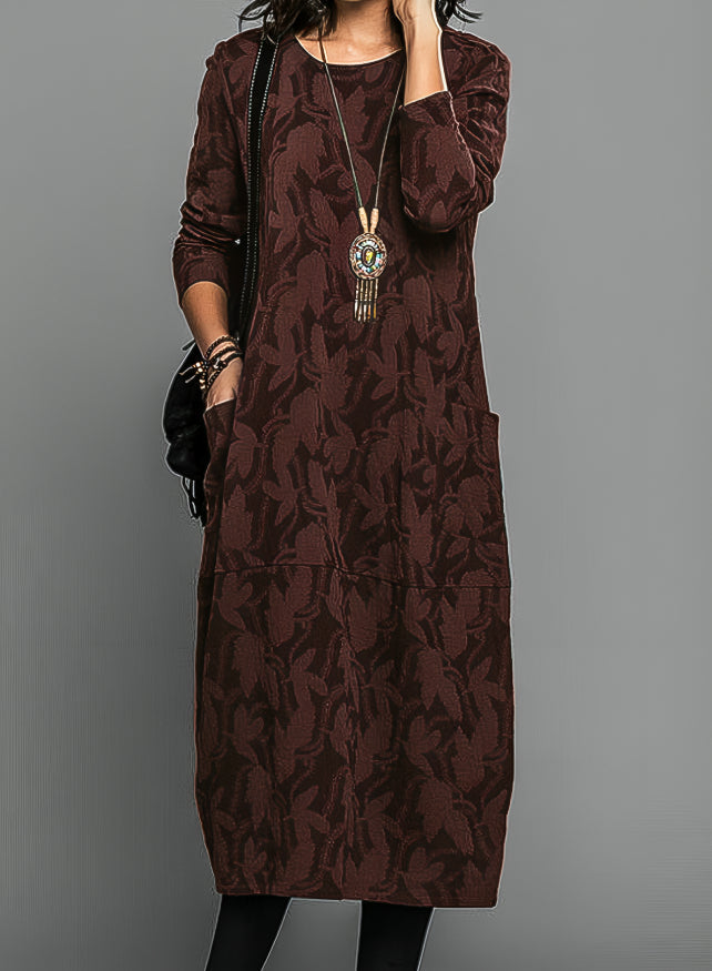 Women's Printed Midi Dress | Elegant Long Sleeve Formal Dress for Weddings and Special Occasions 1