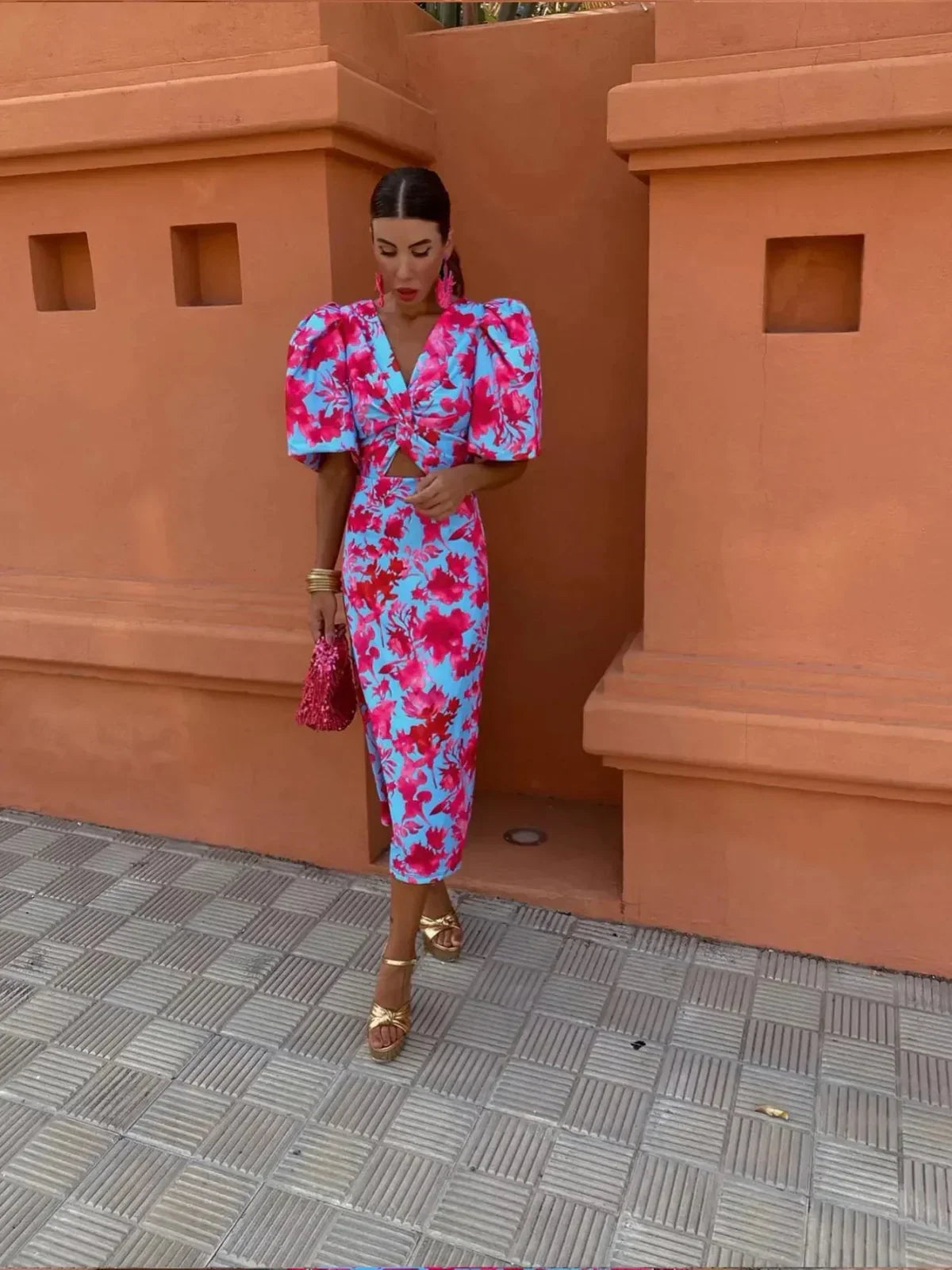 Women's Printed Midi Dress | Elegant Puff Sleeve Summer Dress 3