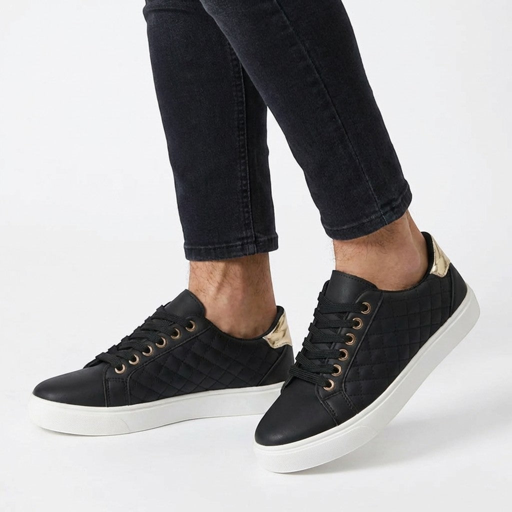 Women's Smooth Quilted Lace-Up Sneakers | Stylish Low-Top White Casual Shoes 1