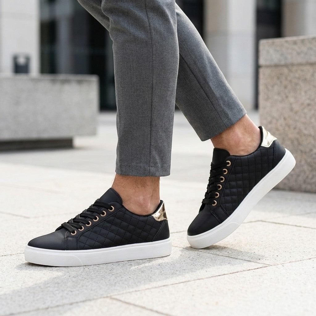 Women's Smooth Quilted Lace-Up Sneakers | Stylish Low-Top White Casual Shoes 3
