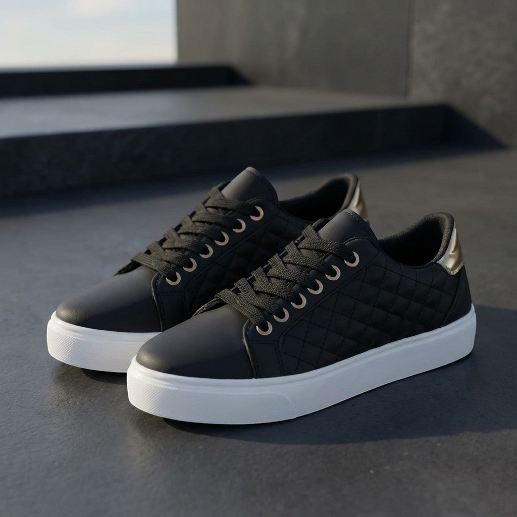 Women's Smooth Quilted Lace-Up Sneakers | Stylish Low-Top White Casual Shoes 5