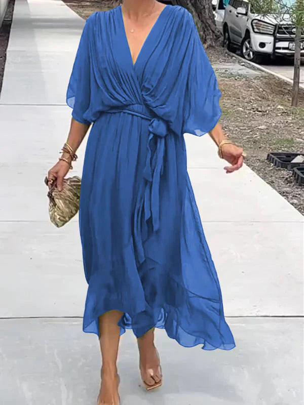 Women's Soft Draped Midi Dress | Elegant V-Neck Summer Cocktail Dress 2