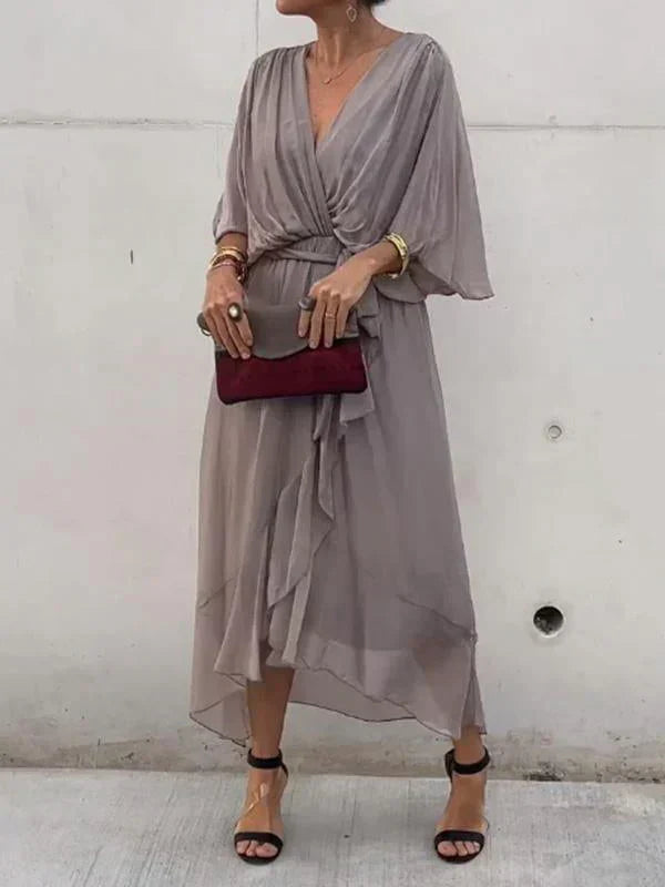 Women's Soft Draped Midi Dress | Elegant V-Neck Summer Cocktail Dress 5