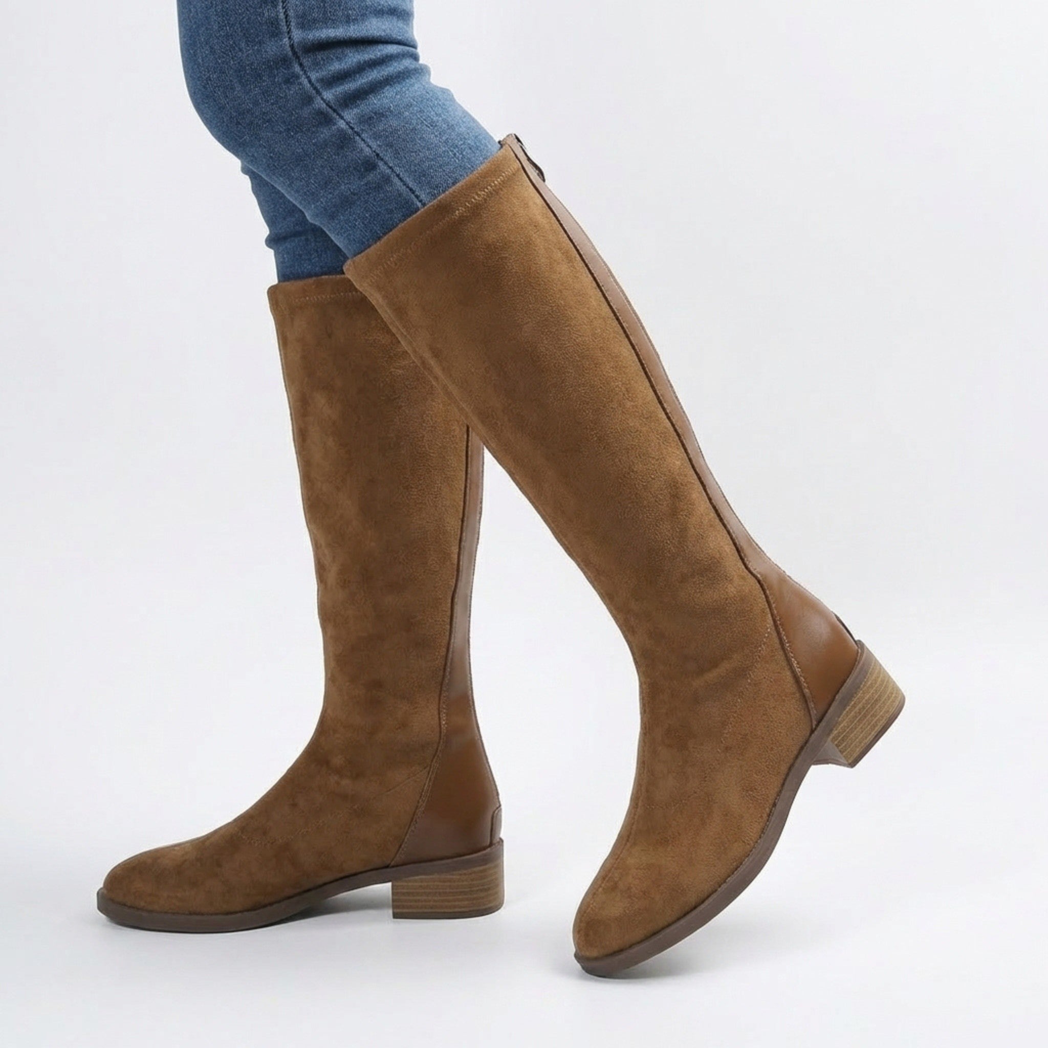 Womens Soft Fabric Knee High Boots | Stylish Flat Sole with Side Zipper 2