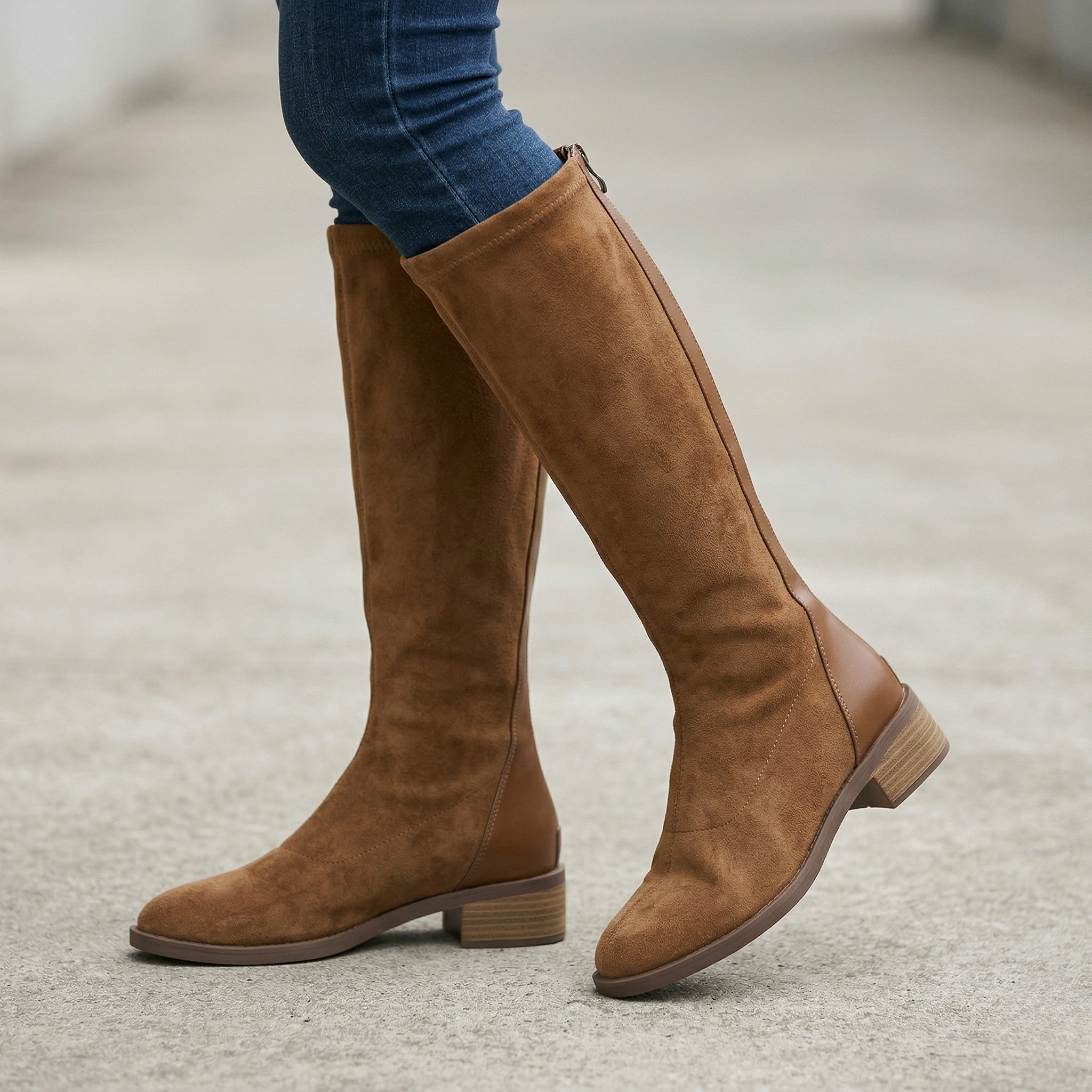 Womens Soft Fabric Knee High Boots | Stylish Flat Sole with Side Zipper 3