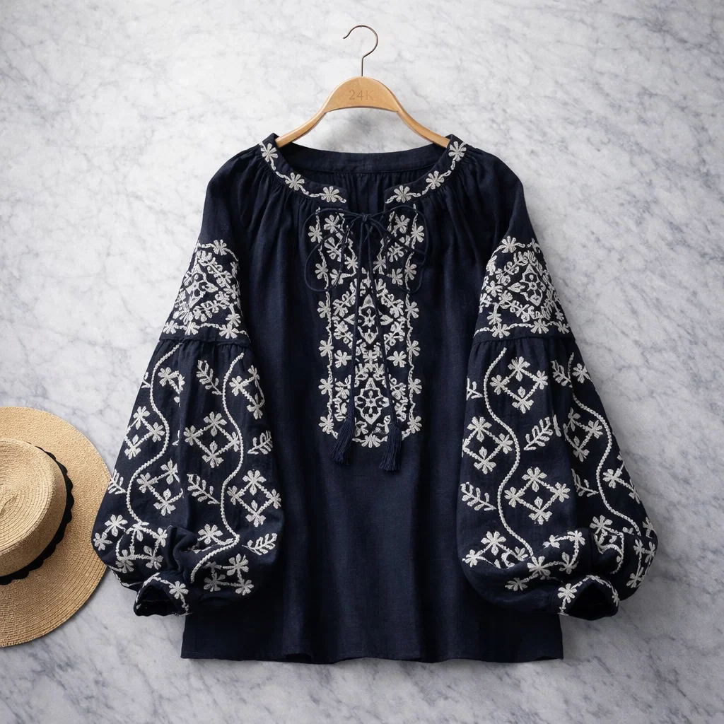 Women's Soft Linen Blouse | Relaxed Fit Summer Top with Flowing Sleeves 2