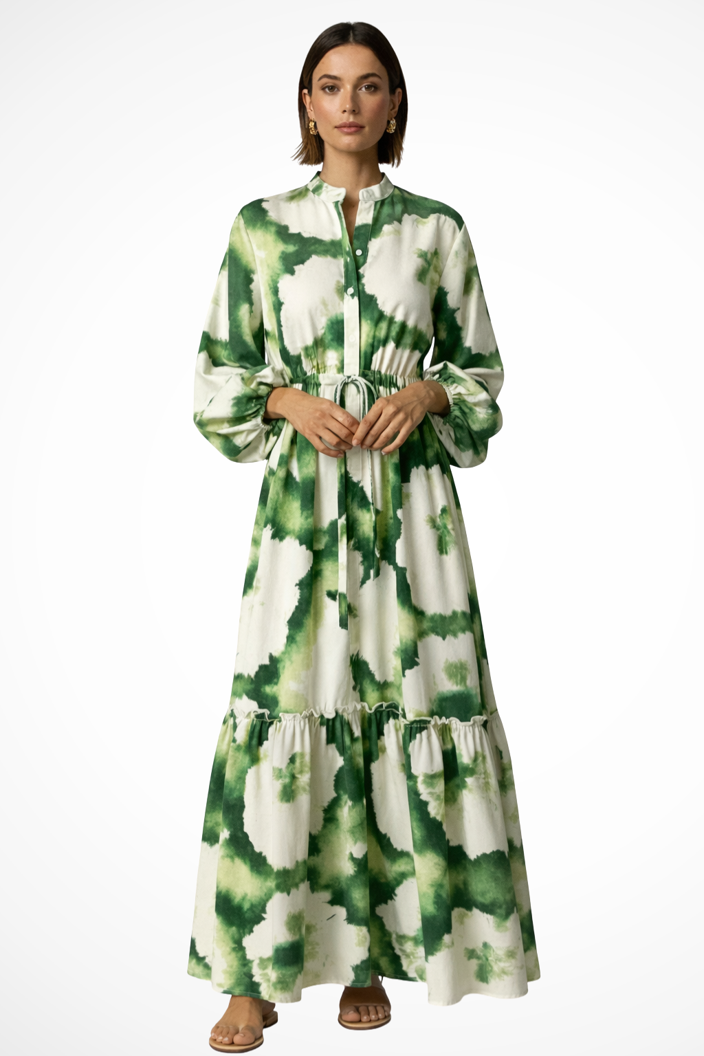 Women's Soft Printed Maxi Dress | Elegant Long Sleeve V-Neck Tiered Gown 0