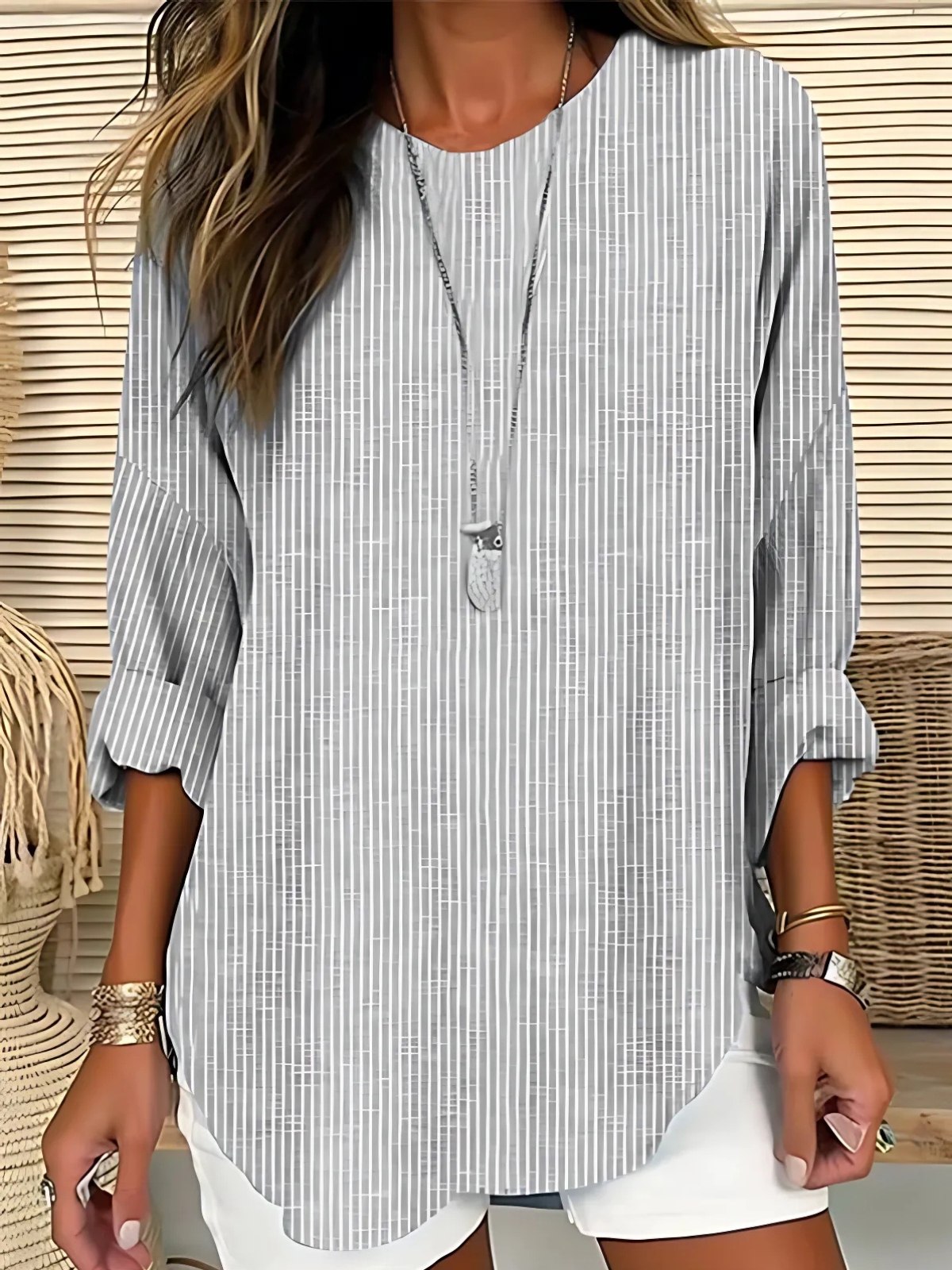 Women's Soft Striped Blouse | Relaxed Fit Crew Neck Top 2