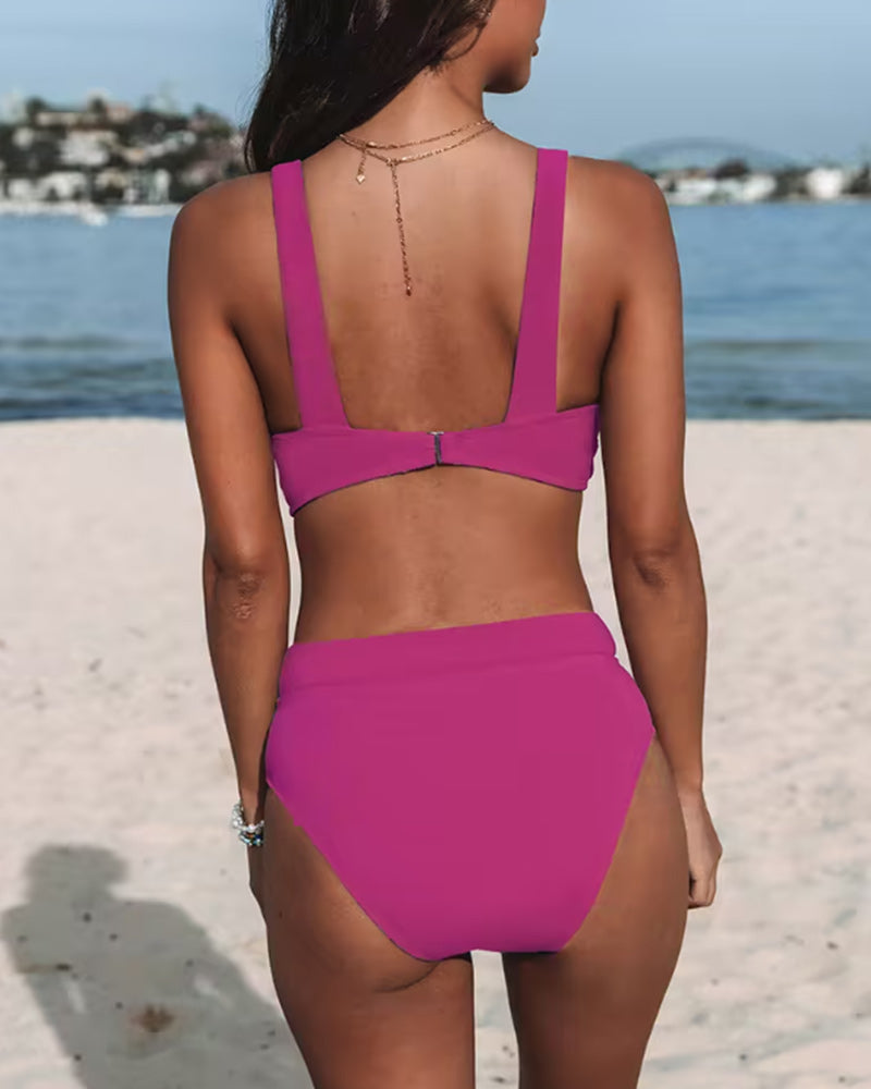 Womens Solid High-Waist One Piece Swimsuit | Elegant Tummy Control Swimwear 5