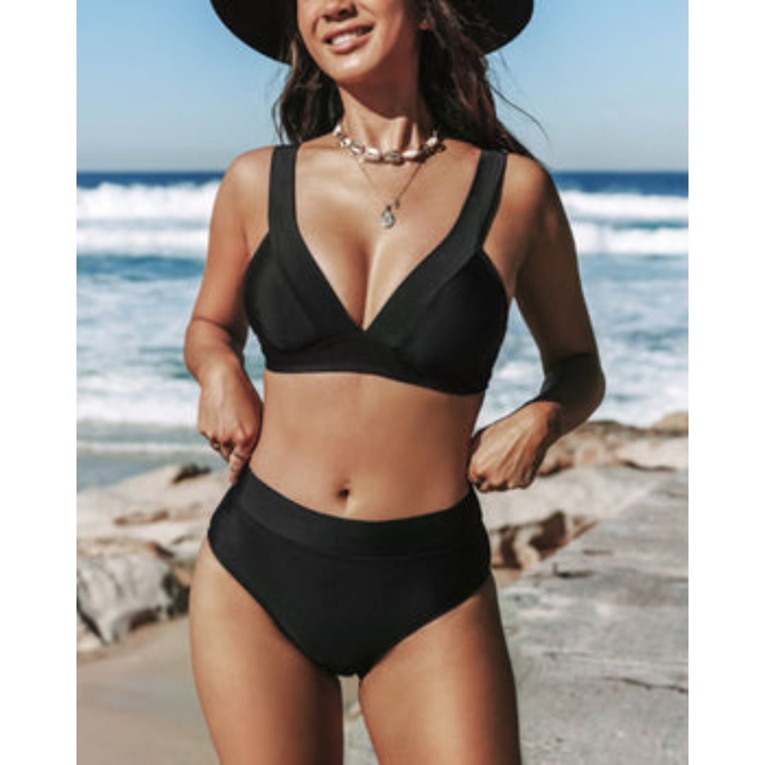 Womens Solid High-Waist One Piece Swimsuit | Elegant Tummy Control Swimwear 8