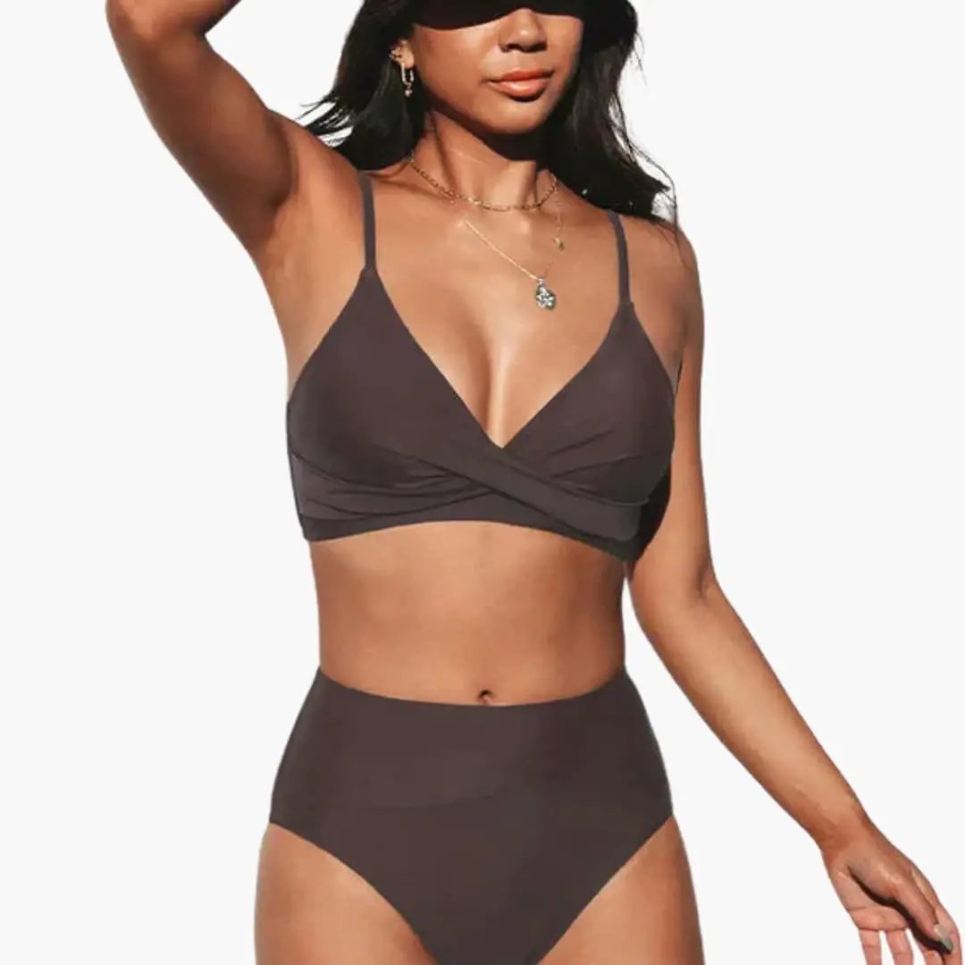 Womens Stretch Fabric High-Waisted Bikini Set | Scoop Neck Two-Piece Swimwear 16