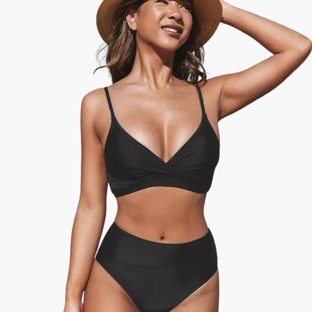 Womens Stretch Fabric High-Waisted Bikini Set | Scoop Neck Two-Piece Swimwear 3