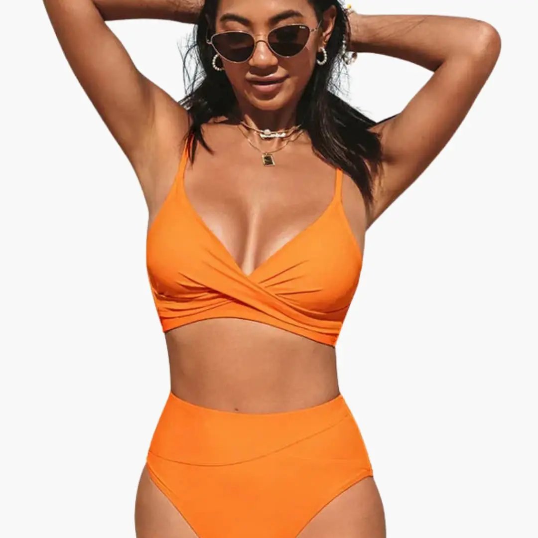 Womens Stretch Fabric High-Waisted Bikini Set | Scoop Neck Two-Piece Swimwear 9