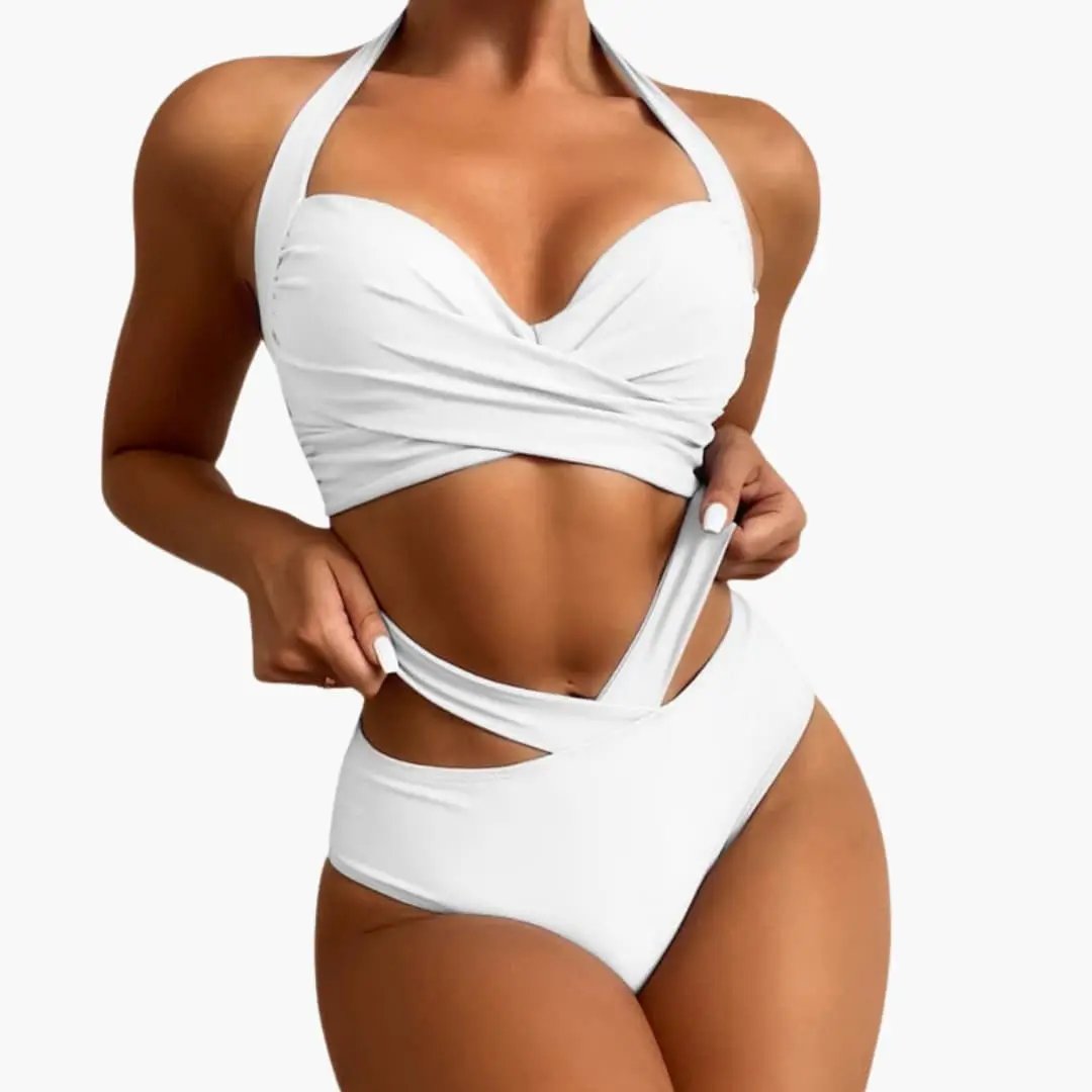 Womens Stretch Fabric High-Waisted Bikini Set | Structured Scoop Neck Design with Front Shaping Panel 2