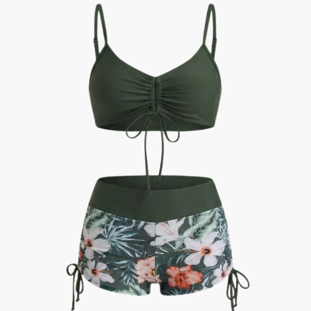 Womens Stretch Floral High-Waisted Bikini Set | Comfortable Two-Piece Swimwear for Summer 1