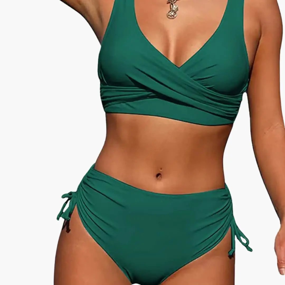 Womens Stretchy High-Waisted Bikini Set | Structured Scoop Neck Design for Summer 3