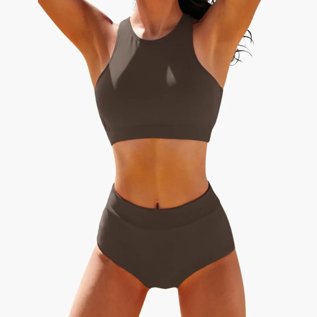 Womens Stretchy Sport Bikini Set | Structured Bustier Top with Mid-Rise Bottoms 4