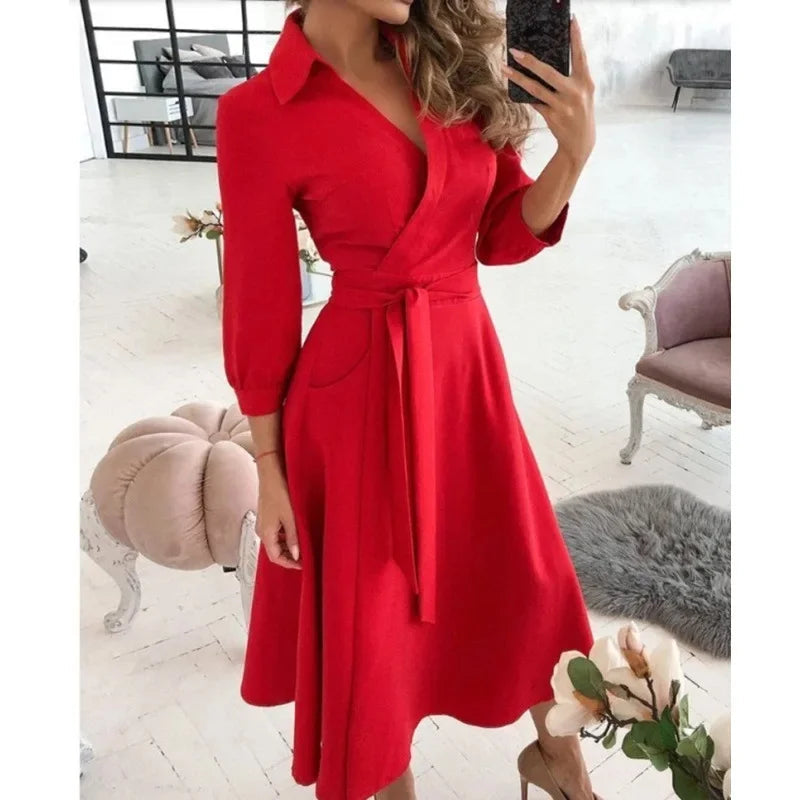 Women's Structured Cotton Blend Blazer Dress | Elegant Tailored Wrap Formal Dress 0