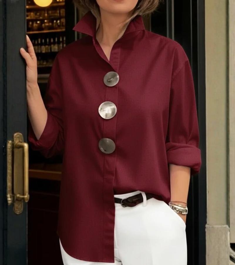 Women's Structured Polyester Blouse | Modern Tailored Long Sleeve Top 2