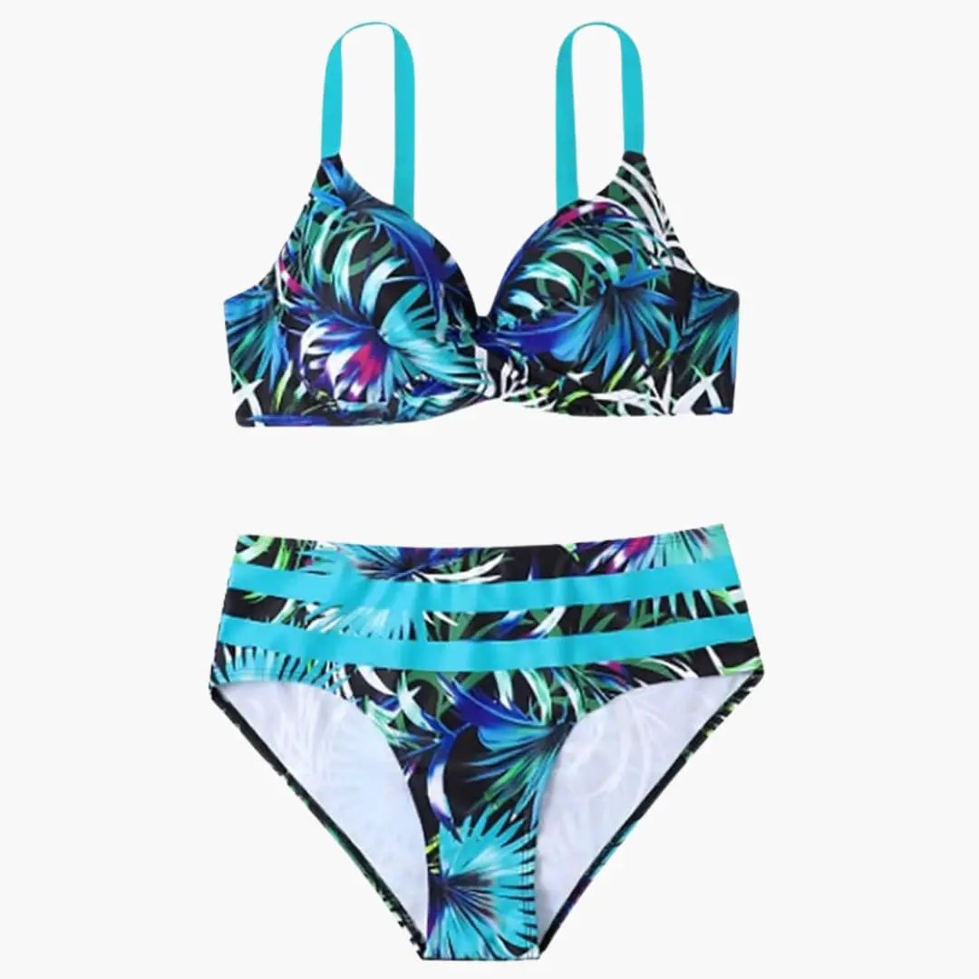 Womens Tropical Print High-Waisted Bikini Set | Structured Underwire Swimwear 2