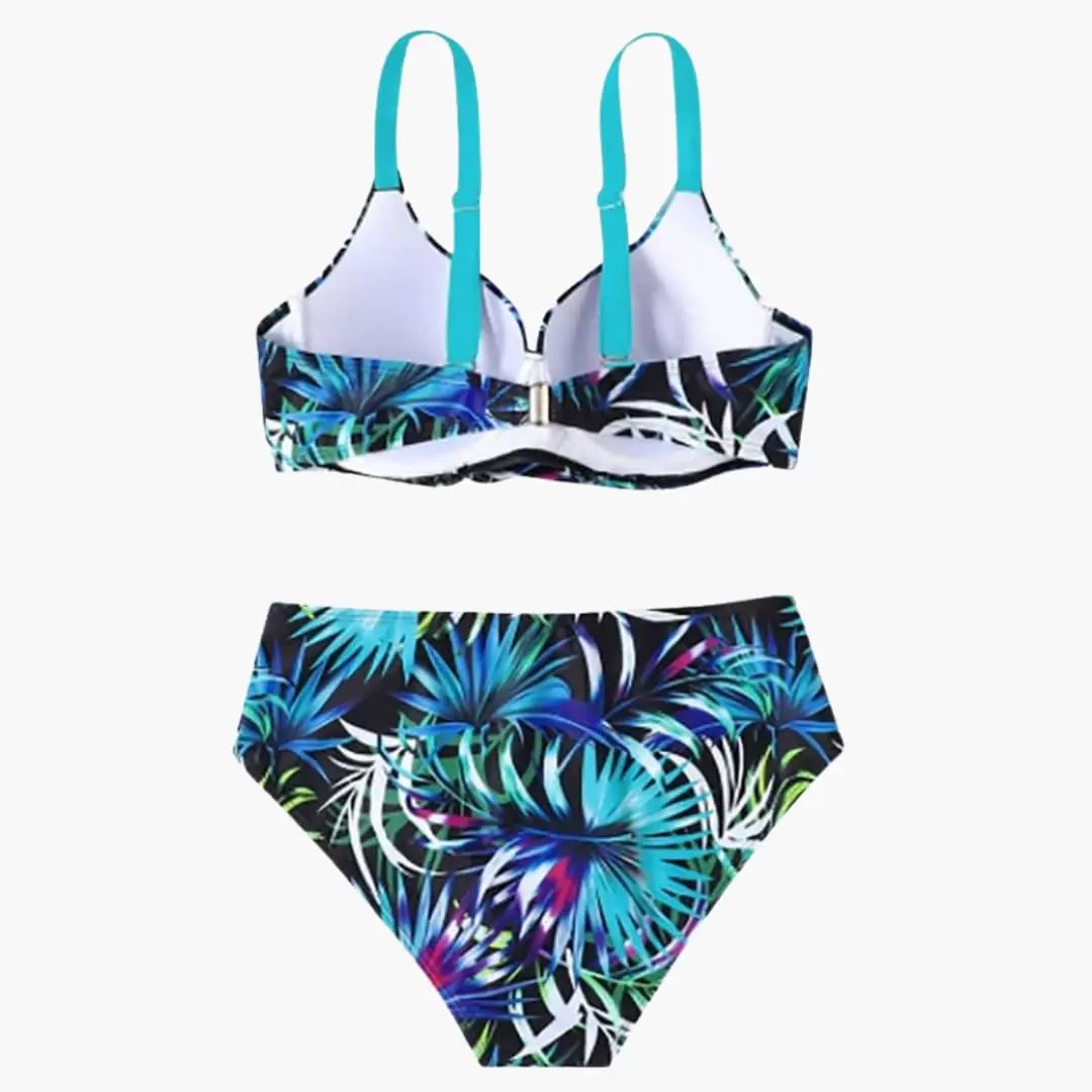 Womens Tropical Print High-Waisted Bikini Set | Structured Underwire Swimwear 3