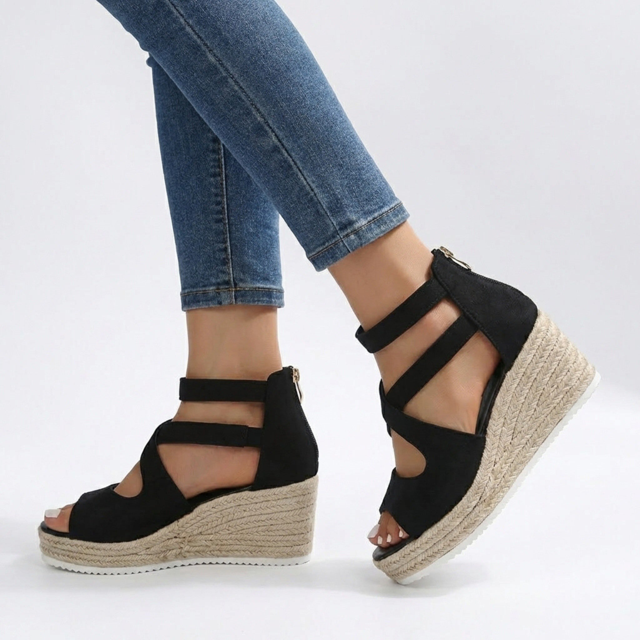 Womens Woven Fabric Platform Sandals | Stylish Ankle Strap Wedge Espadrille Shoes 2