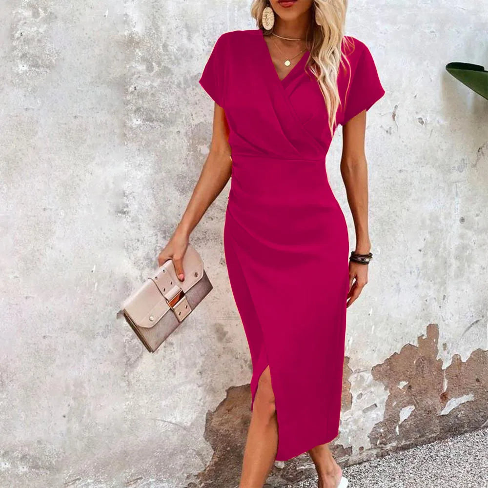 Women's wedding guest dress, midi, V-neck with slit 2