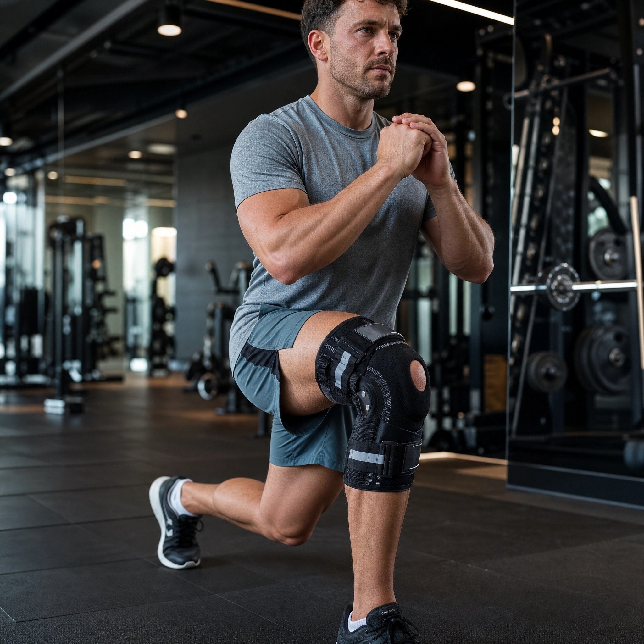 Adjustable Knee Brace with Side Stabilizers and Open Patella Support