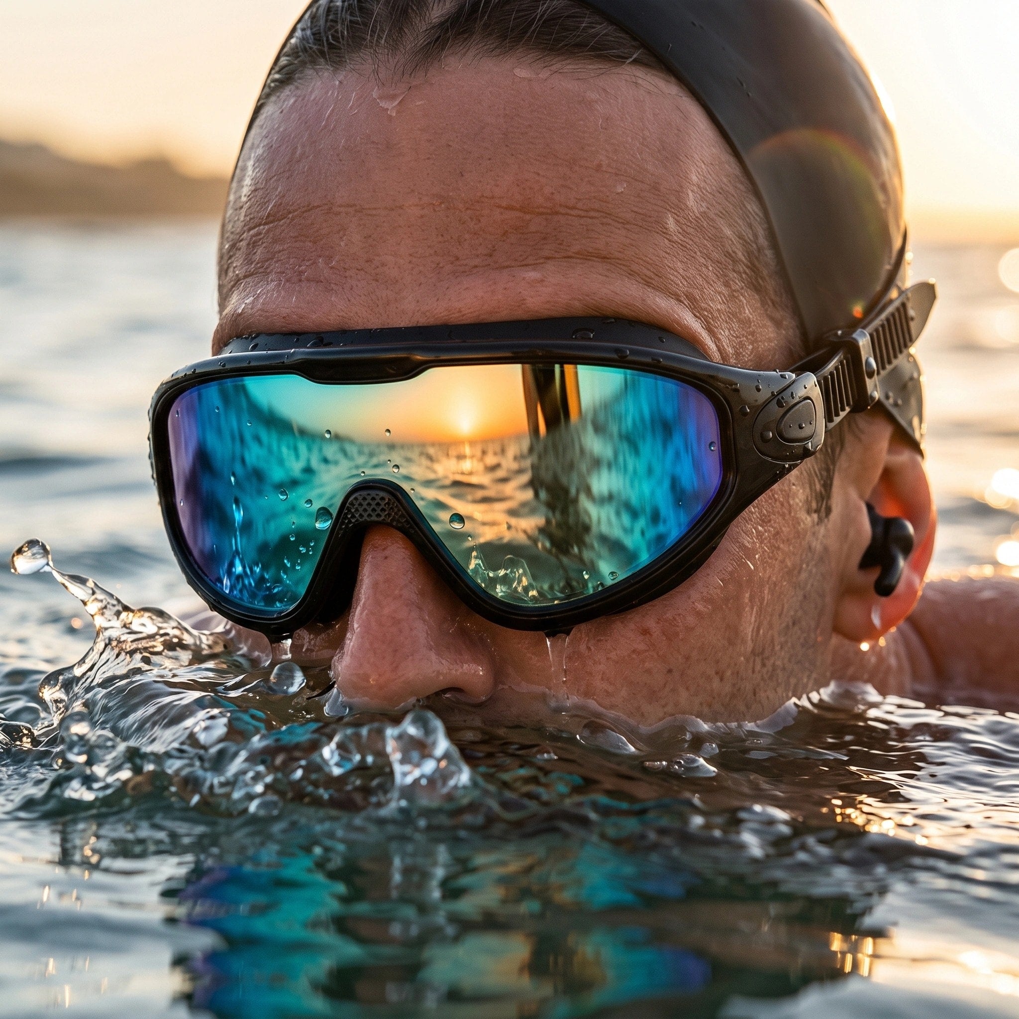 Lunettes de natation anti-buée avec lentille grand angle, protection UV et sangle réglable