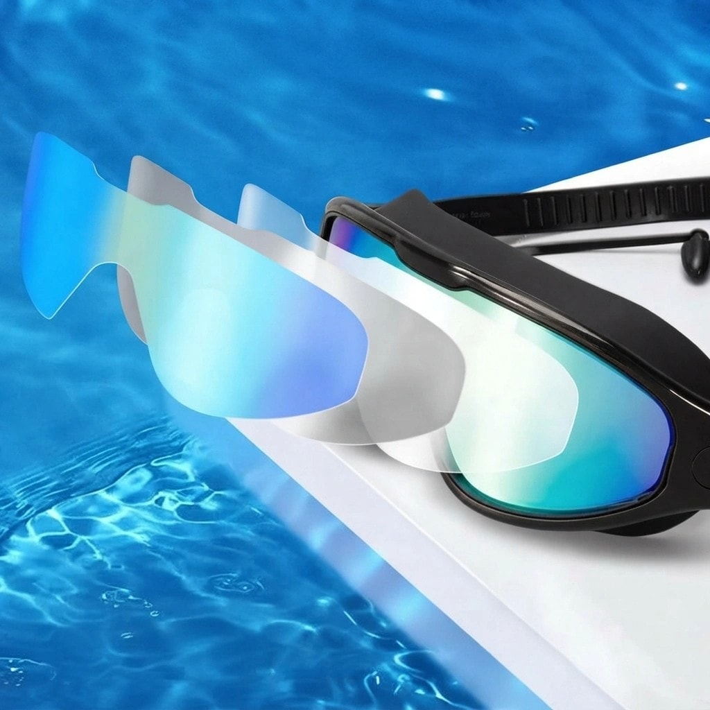 Lunettes de natation anti-buée avec lentille grand angle, protection UV et sangle réglable