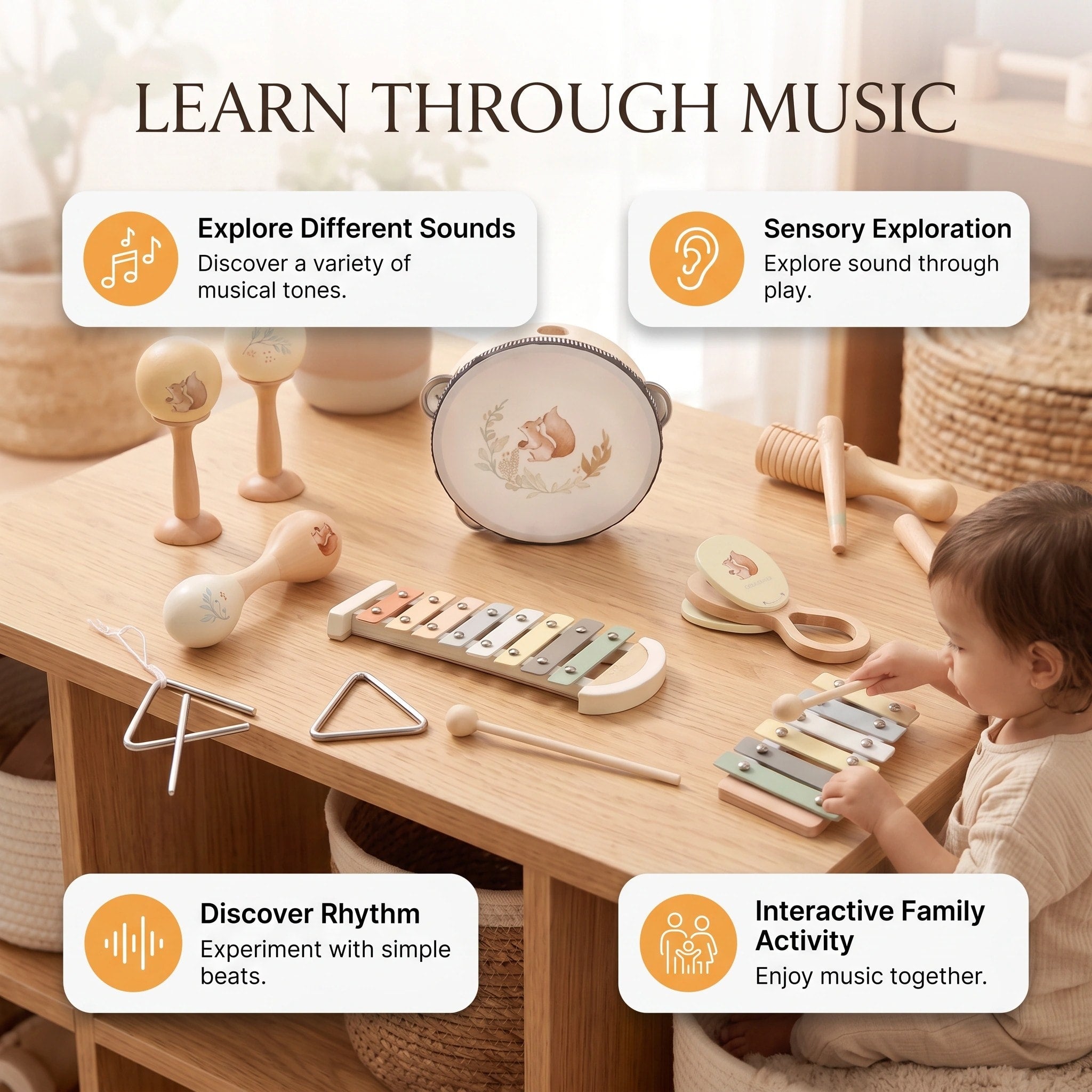 Baby Musical Instrument Set with Tambourine, Maracas and Xylophone