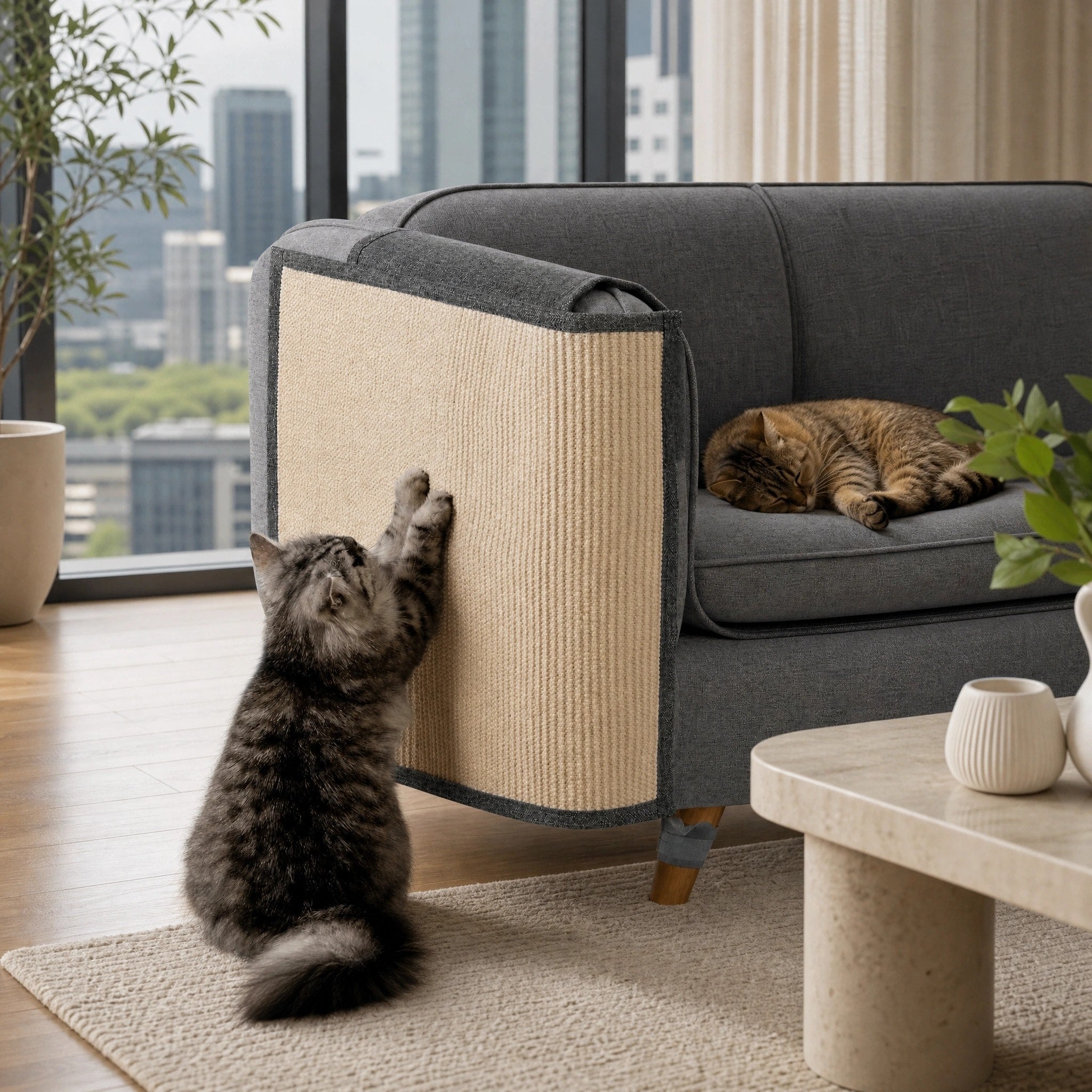 Cat Scratcher Sofa Protector with Wraparound Armrest Design for Furniture