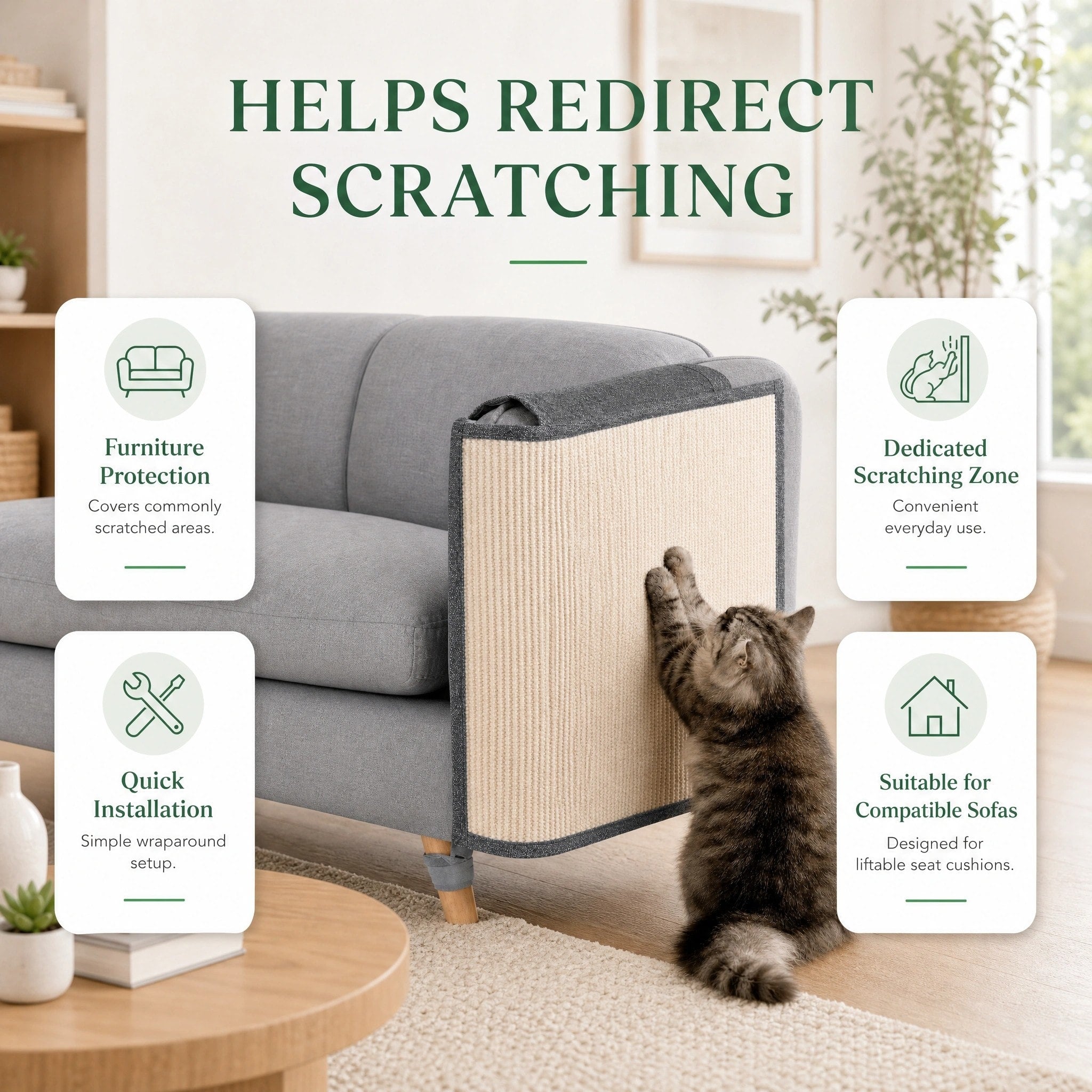 Cat Scratcher Sofa Protector with Wraparound Armrest Design for Furniture