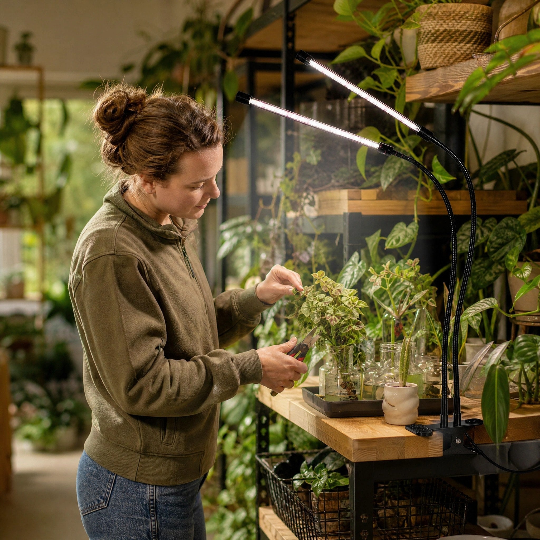 Clip-On Plant Grow Light with Timer and Dual Adjustable Gooseneck Arms
