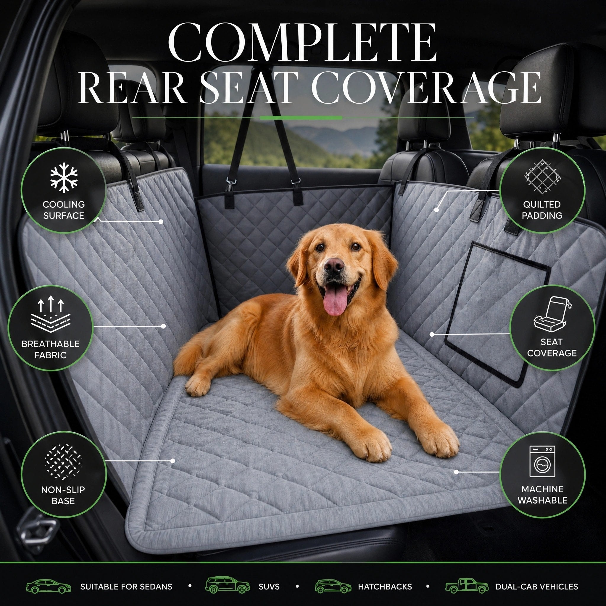 Cooling Dog Car Seat Mat with Non-Slip Base and Machine Washable Design