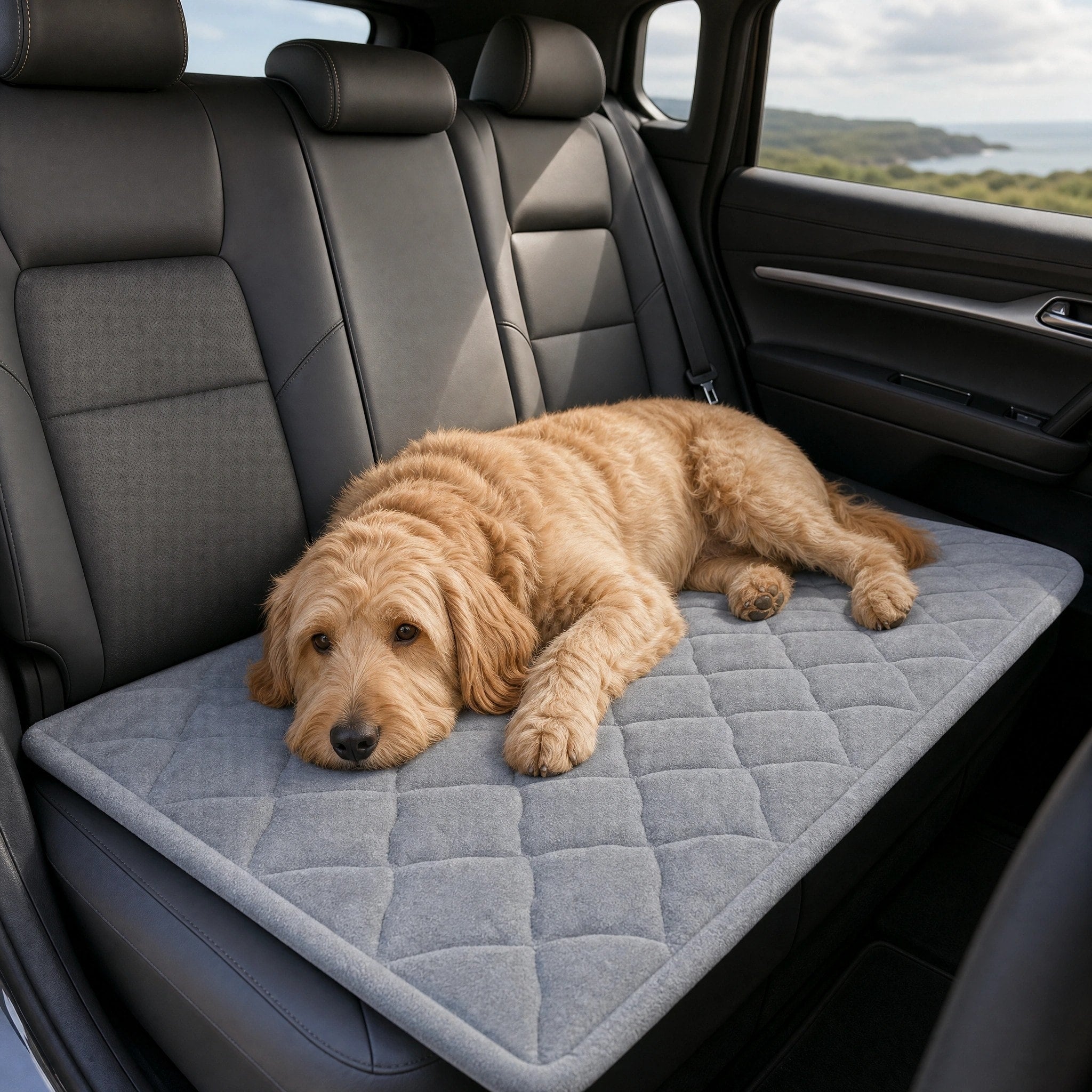 Cooling Dog Car Seat Mat with Non-Slip Base and Machine Washable Design