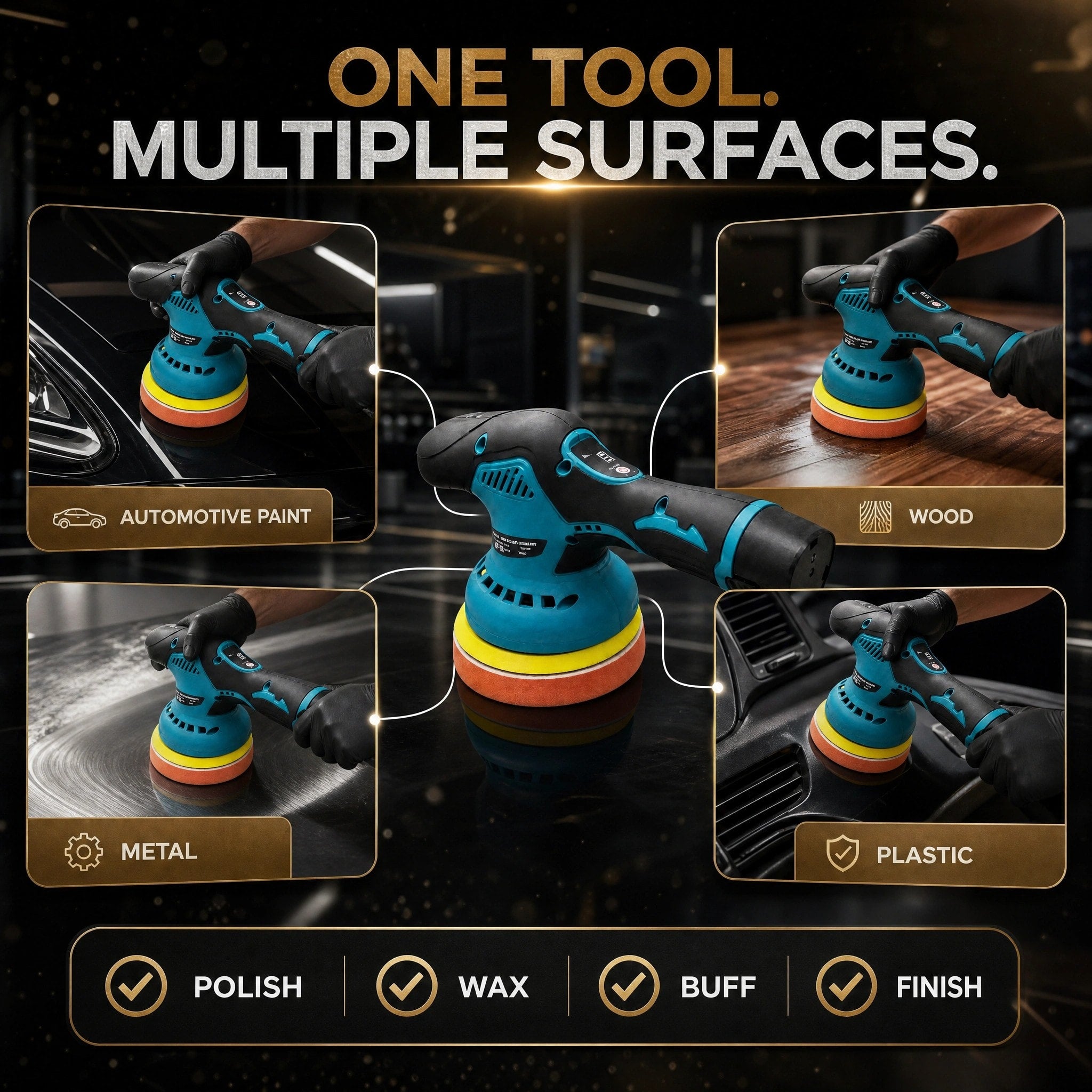 Cordless Car Polishing Machine with 9mm Orbit and Four Polishing Pads