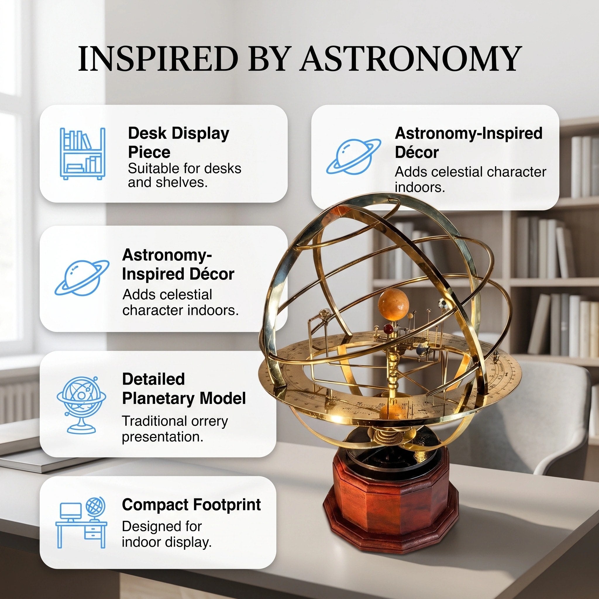 Decorative Solar System Orrery Model with 9 Planets and 28 Moons Display