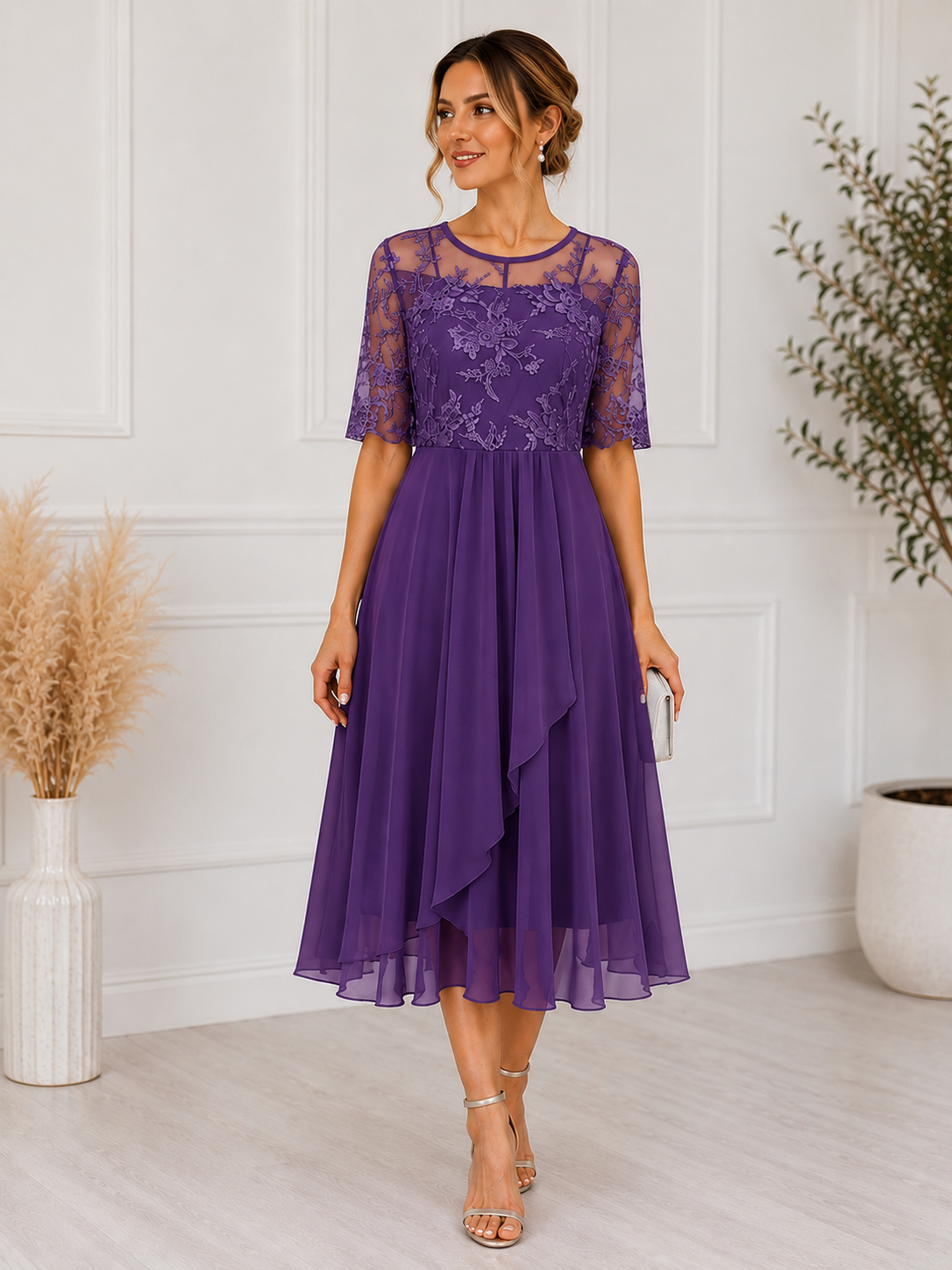 Robe élégante en dentelle pour femme | Robe cocktail blanche intemporelle pour occasions spéciales